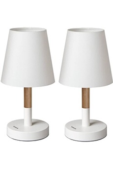 lampe de chevet tomons (une paire) lampe de chevet ou de table en bois, abat-jour en tissu, lampe led pour chambre, salon, dortoir, studio, café - blanc