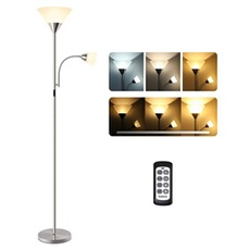Lampadaire LED Dimmable, Lampadaire Sur Pied avec Lampe de Lecture et Télécommande, 3 Couleurs, Luminosité Variable en Continu, Commande Tactile,