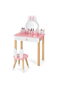 coiffeuse giantex coiffeuse avec tabouret pour enfants,miroir amouvible avec 1 tiroirs,2 boîtes de rangement rose