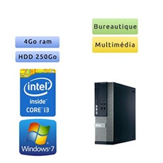 Optiplex 390 SFF - Windows 7 - i3 4Go 250Go - Clavier/Souris - Ordinateur Tour Bureautique PC Noir