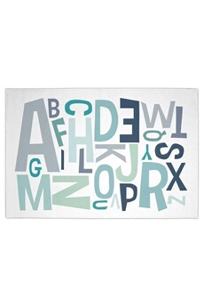 Tapis pour enfant Tanuki Tapis alphabet 100x150 cm - 100% coton - lavage en machine - fait a la main - bleu