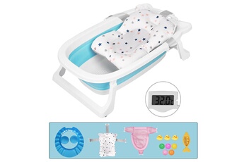 Baignoire bébé GENERIQUE Baignoire pliable pour bébé antidérapant avec indicateur température + jouet de bain+ hamac de bain- bleu (taille m)