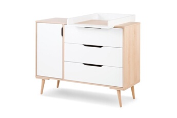 Commode et table à langer Monmobilierdesign Sofie commode à langer à tiroirs et étagères style scandinave blanc / bois