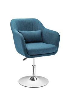 fauteuil de relaxation homcom fauteuil lounge design grand confort coussins lombaires hauteur réglable pivotant 360° piètement métal chromé lin bleu canard