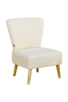 fauteuil de relaxation homcom fauteuil lounge design scandinave pieds effilés bois massif bouleau revêtement tissu polyester aspect lin beige