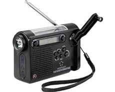 Radio portative RF-CR-200 FM, AM, ondes courtes (OC) radio durgence rechargeable, panneau solaire, manivelle, fonction réveil, lampe de poche noir