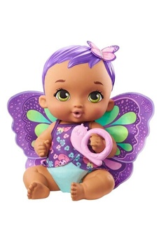 Poupée Mattel My garden baby - bébé papillon violet boit & fait pipi, 30 cm, couche, vetements, ailes amovibles - poupée / poupon - des 2 ans