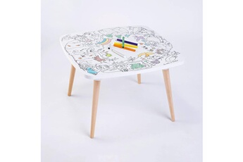 Table et chaise enfant Alice's Garden Table enfant à colorier la balade en forêt - coloritable les drôles de bouilles. Made in europe. Effaçable. 60x60cm. Pieds ronds en bois. Feutres