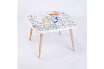 Table et chaise enfant Alice's Garden Table enfant à colorier l'atelier des artistes - coloritable les drôles de bouilles. Made in europe. Effaçable. 60x60cm. Pieds ronds en bois. Feutres