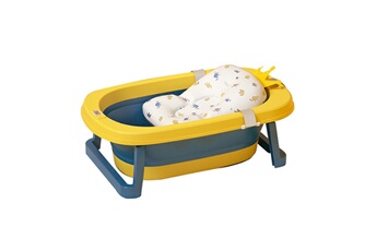 Baignoire bébé Vinteky Baignoire pour bébé pliable avec coussin- thermomètre contrôle (bleu et jaune)