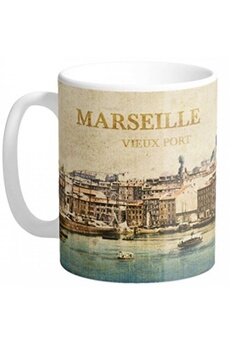 tasse et mugs enesco mug marseille - en céramique - beige et bleu - hauteur 9.5 cm - largeur 8 cm
