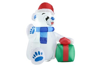 Article et décoration de fête En Casa Ours blanc ours polaire auto-gonflant avec led décoration de noël nylon multicolore 120 x 100 x 70 cm