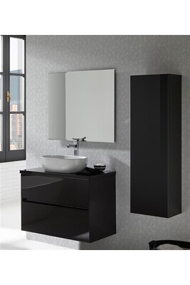 Salle de bain complète Pegane Ensemble de salle de bain coloris noir avec vasque à poser + miroir + colonne - Longueur meuble 80 x Profondeur 46 x Hauteur 56 cm --