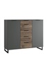 Pegane Commode meuble de rangement coloris imitation chene /graphite - Longueur 139 x Profondeur 41 x Hauteur 102 cm -- photo 1