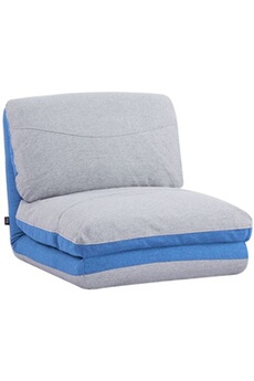 fauteuil de relaxation homcom chauffeuse - matelas d'appoint pliant - fauteuil convertible - inclinaison dossier réglable 5 positions - tissu polyester aspect lin gris clair bleu