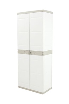 armoire pegane armoire haute meuble de rangement 2 portes interieur/exterieur coloris beige - longueur 70 x profondeur 44 x hauteur 176 cm --