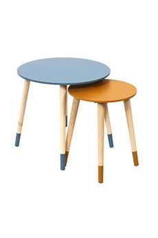 table d'appoint altobuy pony - tables gigognes scandinaves bicolores bleu et ocre -