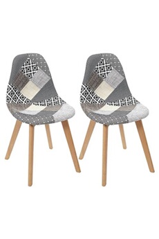 chaise altobuy giada - lot de 2 chaises patchwork motifs grisés -