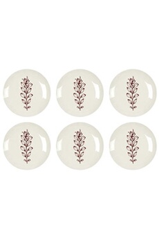 chauffe plat & assiette the home deco factory - assiette en porcelaine cottage 20 cm (lot de 6) blanc et bordeaux