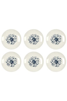 chauffe plat & assiette the home deco factory - assiette en porcelaine cottage 20 cm (lot de 6) blanc et bleu
