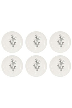 chauffe plat & assiette the home deco factory - assiette en porcelaine cottage 20 cm (lot de 6) blanc et gris