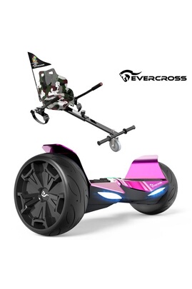 Hoverboard et Gyropode EverCross Pack Hoverboard + Hoverkart 8,5 Tout  Terrain Rose Chromé + Camouflage LED Bluetooth APP
