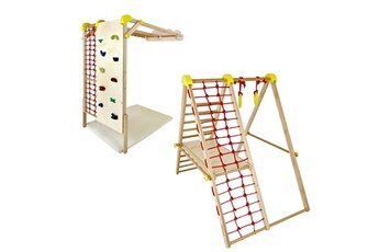 Balançoire et portique multi-activités Figelo Junior plus aire de jeux d'intérieur modulable en bois pour enfants dès 7 ans jaune