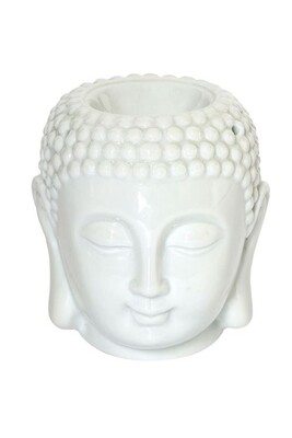 Diffuseur d’ambiance La Chaise Longue Diffuseur de Parfum tête de Bouddha en céramique blanche - Hauteur 13.5 cm - Diamètre 10.5 cm