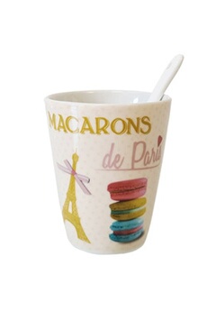 tasse et mugs enesco 1 gobelet expresso macarons - en céramique - beige et rose - h. 7 cm - d. 6 cm - contenance 125 ml