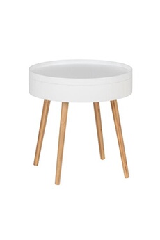 table d'appoint wenko - table d'appoint ronde avec 4 pieds, en mdf et bambou - blanc et bois - fidji