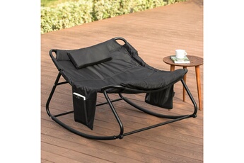 Transat de bain Sobuy Sobuy ogs56-k-sch fauteuil à bascule avec coussin rembourré chaise longue bain de soleil avec appui-tête et 2 poches l