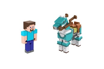 Figurine de collection Mattel Minecraft - steve et son cheval en diamant - figurines daction