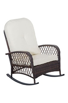 rocking chair outsunny fauteuil à bascule rocking chair intérieur extérieur en résine tressée avec coussins moelleux - dim. 75l x 103p x 96h cm - marron crème