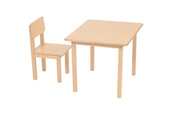 Chaises hautes et réhausseurs bébé Polini Polini kids set ensemble 1 table + 1 chaise naturel bois massif bouleau vernis naturel