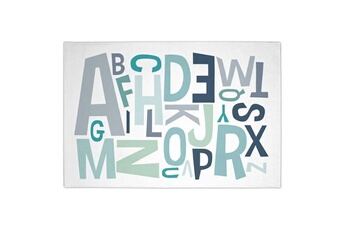 Tapis pour enfant Tanuki Tanuki - tapis alphabet 100x150 cm - 100% coton - lavage en machine - fait a la main - bleu