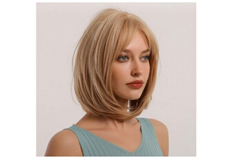 Perruques Chronus Perruques pour femmes, perruques bob court naturel pour femme perruques blondes ombrées (marron)
