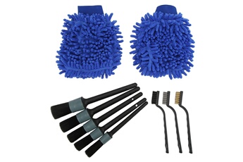 Accessoires pour la voiture GENERIQUE 10pcs kit de brosses de détail de voiture gant de lavage brosses métalliques flexible pour pare-chocs garde-boue