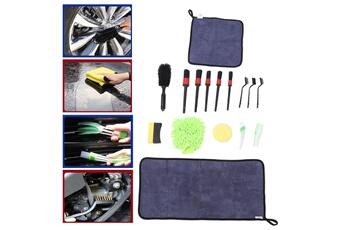 Accessoire siège auto GENERIQUE Kit d'outils de nettoyage de voiture 16 pièces brosses de détail de voiture serviette de lavage trousse d'outils de