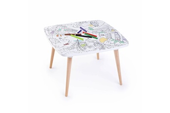 Table et chaise enfant Alice's Garden Table enfant à colorier le voyage formidable - coloritable les drôles de bouilles. Made in europe. Effaçable. 60x60cm. Pieds ronds en bois. Feutres