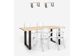Ahd Amazing Home Design Chaises Ensemble table à manger 160x80cm bois métal 4 chaises transparentes jaipur m | couleur: silver