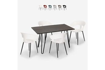 Ahd Amazing Home Design Chaises Ensemble 4 chaises design moderne table à manger 120x60cm industriel sixty | couleur: blanc