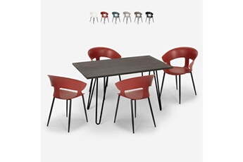 Ahd Amazing Home Design Chaises Ensemble 4 chaises design moderne table à manger 120x60cm industriel sixty | couleur: rouge