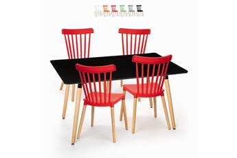 Ahd Amazing Home Design Chaises Ensemble table à manger noire 120x80cm 4 chaises design cuisine restaurant bar genk | couleur: rouge