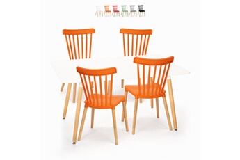 Ahd Amazing Home Design Chaises Ensemble table à manger blanche 120x80cm 4 chaises design cuisine restaurant bounty | couleur: orange