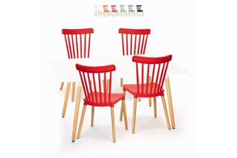 Ahd Amazing Home Design Chaises Ensemble table à manger blanche 120x80cm 4 chaises design cuisine restaurant bounty | couleur: rouge