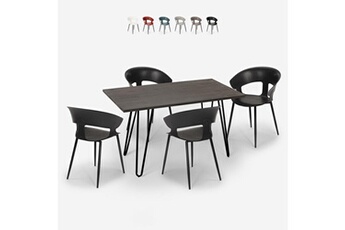 Ahd Amazing Home Design Chaises Ensemble 4 chaises design moderne table à manger 120x60cm industriel sixty | couleur: noir