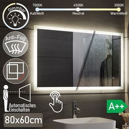 Miroir de décoration Aquamarin ® Miroir Salle de Bain LED - 80 x 60 cm ...