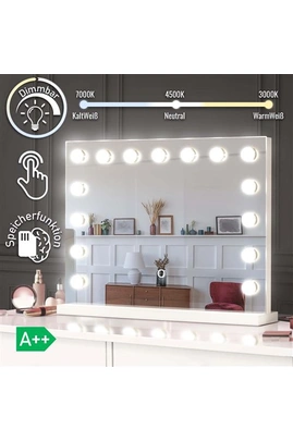 Miroir de décoration Aquamarin ® Miroir de Maquillage Hollywood - avec 15  Ampoules LED Réglables Dimmables, Tactile, 3 Modes d'Éclairage Blanc  Froid/Chaud/Neutre, de Table/Mural 
