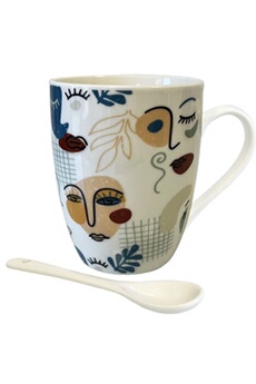 tasse et mugs enesco mug cuillère arty - en céramique - blanc - hauteur 10.5 cm - largeur 8.5 cm