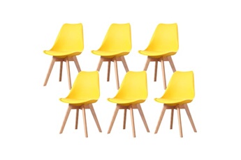 Made4us Chaises Clara - lot de 6 chaises scandinave jaune pieds en bois massif design salle à manger salon chambre 49 x 58 82 cm